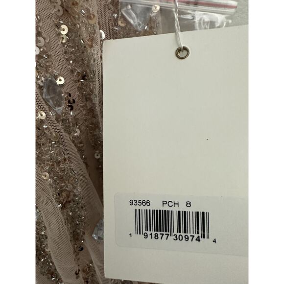 New Mac Duggal Pink Sequined Spaghetti V-Neck Tulle Dress 93566 Size 8 - Picture 10 of 15